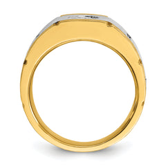 10k Two-tone Men's Polished Satin and Grooved 1/2 Carat A Quality Diamond Ring