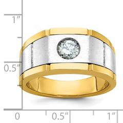 10k Two-tone Men's Polished Satin and Grooved 1/2 Carat A Quality Diamond Ring