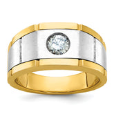 10k Two-tone Men's Polished Satin and Grooved 1/2 Carat A Quality Diamond Ring
