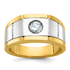 10k Two-tone Men's Polished Satin and Grooved 1/2 Carat A Quality Diamond Ring