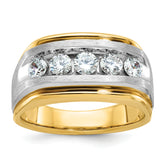 10k Two-tone Men's Polished Satin and Grooved 5-Stone 1 Carat A Quality Diamond Ring