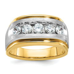 10k Two-tone Men's Polished Satin and Grooved 5-Stone 1 Carat A Quality Diamond Ring