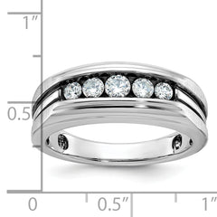 10k White Gold with Black Rhodium Men's Polished Satin and Grooved 5-Stone 1/2 Carat A Quality Diamond Ring