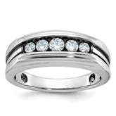 10k White Gold with Black Rhodium Men's Polished Satin and Grooved 5-Stone 1/2 Carat A Quality Diamond Ring
