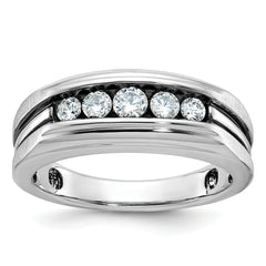 10k White Gold with Black Rhodium Men's Polished Satin and Grooved 5-Stone 1/2 Carat A Quality Diamond Ring