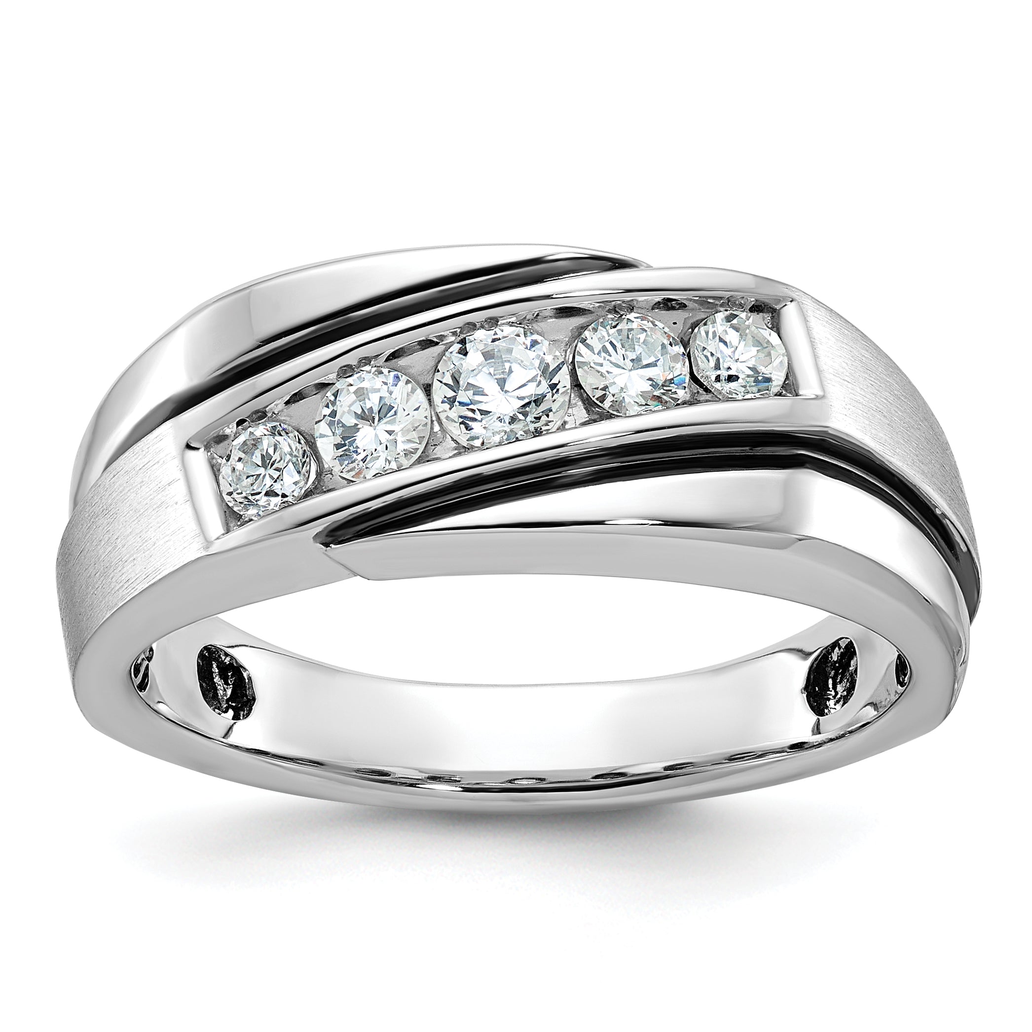 10k White Gold with Black Rhodium Men's Polished Satin and Grooved 1/2 Carat A Quality Diamond Ring