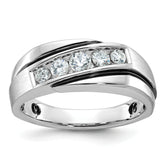 10k White Gold with Black Rhodium Men's Polished Satin and Grooved 1/2 Carat A Quality Diamond Ring