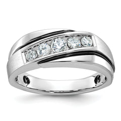 10k White Gold with Black Rhodium Men's Polished Satin and Grooved 1/2 Carat A Quality Diamond Ring