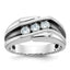 14k White Gold with Black Rhodium Men's Polished Satin and Grooved 3-Stone 1/2 Carat AA Quality Diam - Sophia Jewelers
