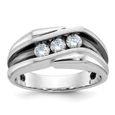 14k White Gold with Black Rhodium Men's Polished Satin and Grooved 3-Stone 1/2 Carat Lab Grown Diamond Ring - Sophia Jewelers