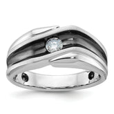 14k White Gold with Black Rhodium Men's Polished Satin and Grooved Solitaire 1/5 Carat Lab Grown Diamond Ring - Sophia Jewelers