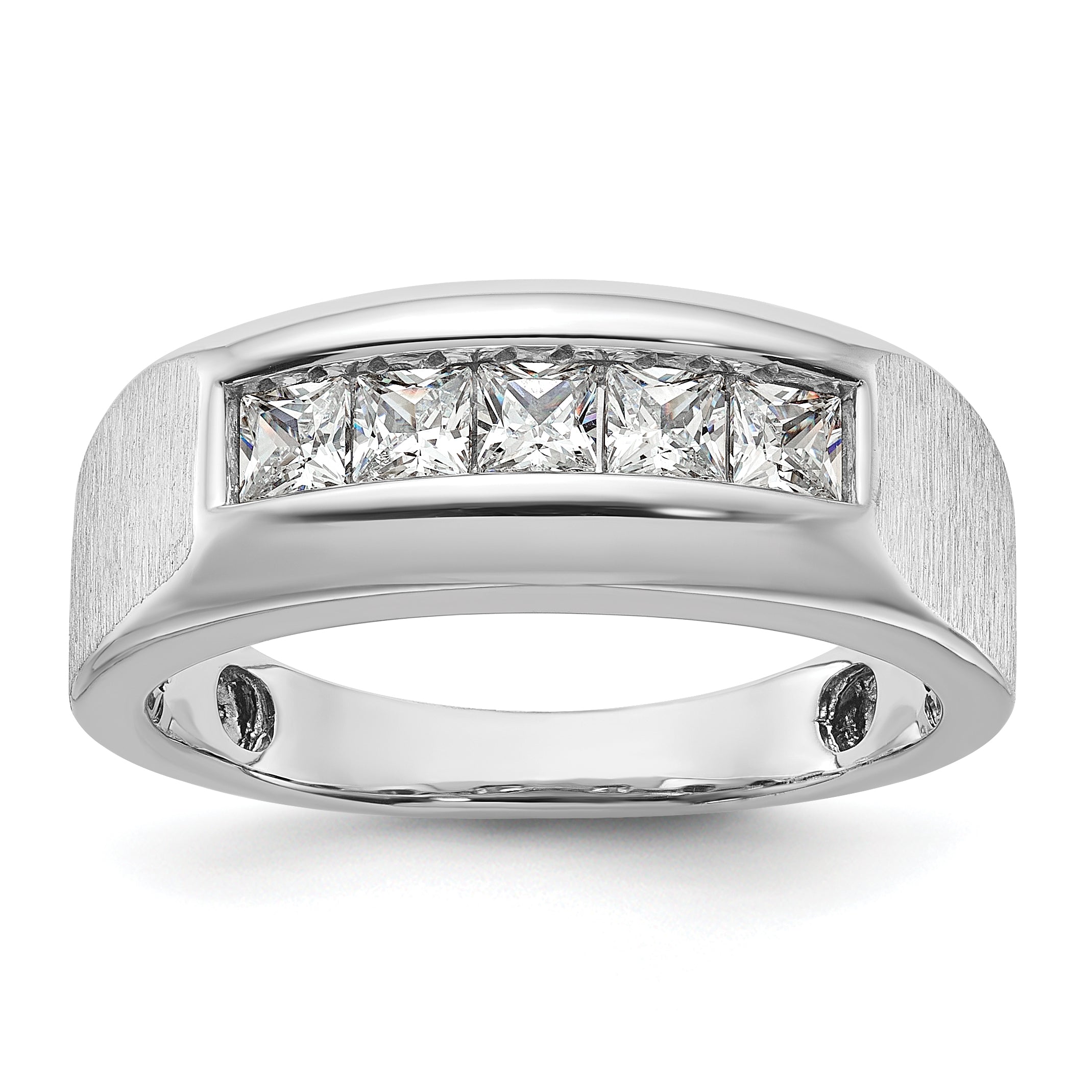 14k White Gold 1 carat Lab Grown Diamond VS/SI+ G+ Five Stone Complete Polished and Satin Men's Ring