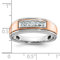 10k White and Rose Gold Men's Polished 5-Stone 1/4 Carat A Quality Diamond Ring