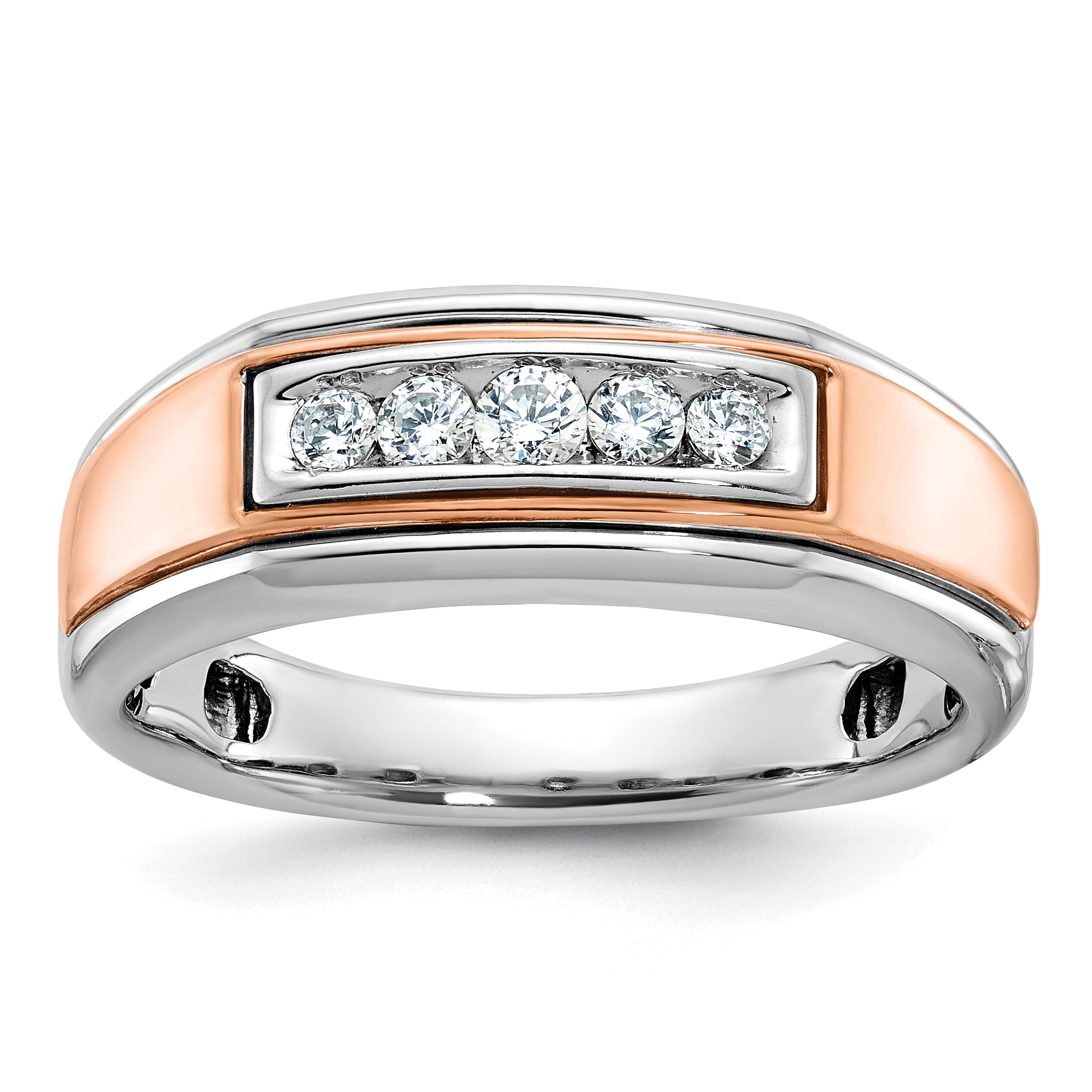 10k White and Rose Gold Men's Polished 5-Stone 1/4 Carat A Quality Diamond Ring