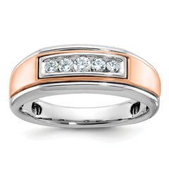 10k White and Rose Gold Men's Polished 5-Stone 1/4 Carat A Quality Diamond Ring