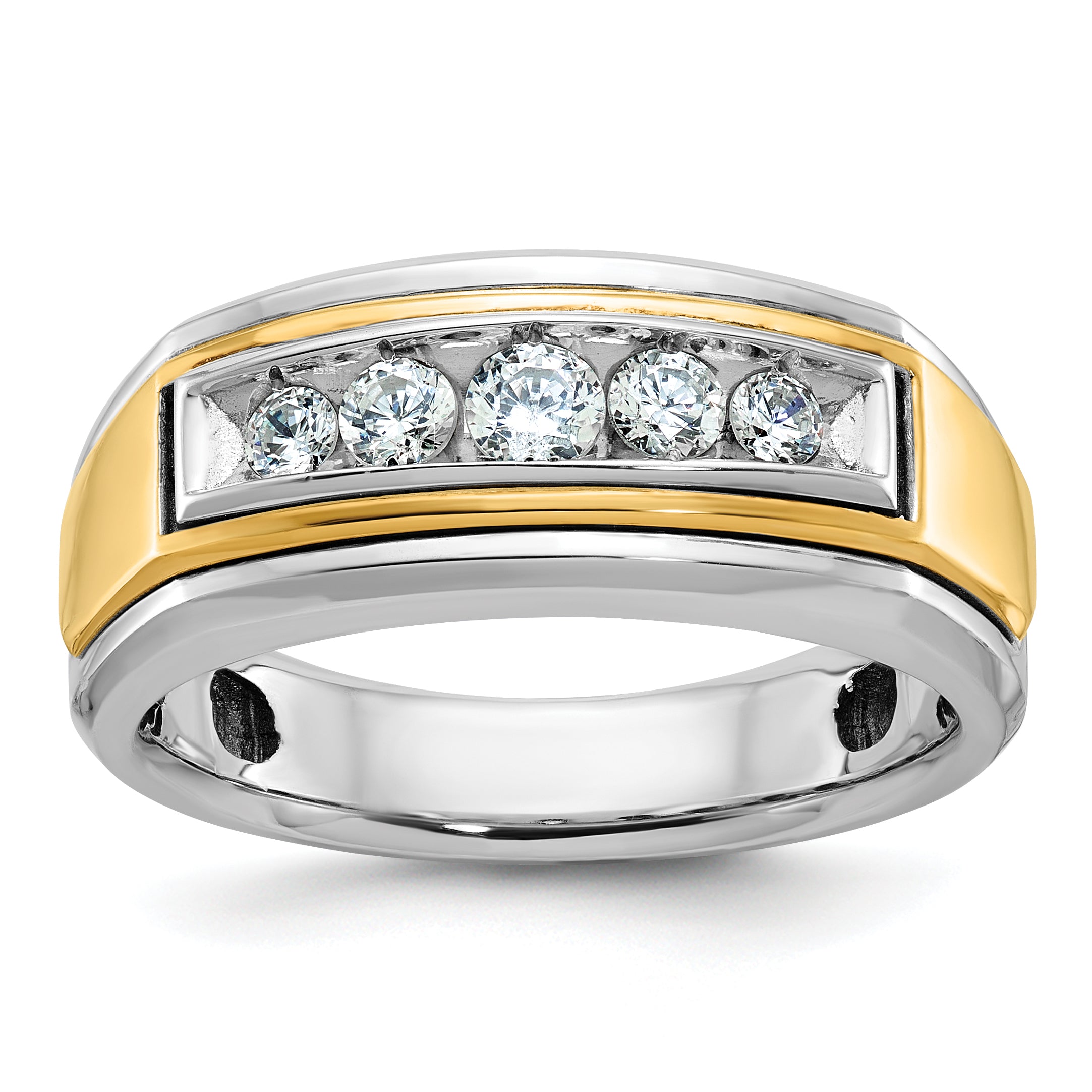 10k Two-tone Men's Polished 5-Stone 1/2 Carat A Quality Diamond Ring