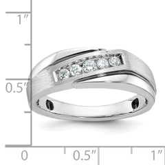 10k White Gold with Black Rhodium Men's Polished Satin and Grooved 1/4 Carat A Quality Diamond Ring