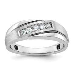 10k White Gold with Black Rhodium Men's Polished Satin and Grooved 1/4 Carat A Quality Diamond Ring