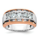 10k White and Rose Gold Men's Polished Satin and Cut-Out 5-Stone 1 Carat A Quality Diamond Ring