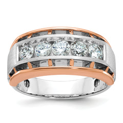 10k White and Rose Gold Men's Polished Satin and Cut-Out 5-Stone 1 Carat A Quality Diamond Ring