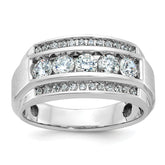 10k White Gold Men's Polished and Satin 3-Row 1 1/4 Carat A Quality Diamond Ring