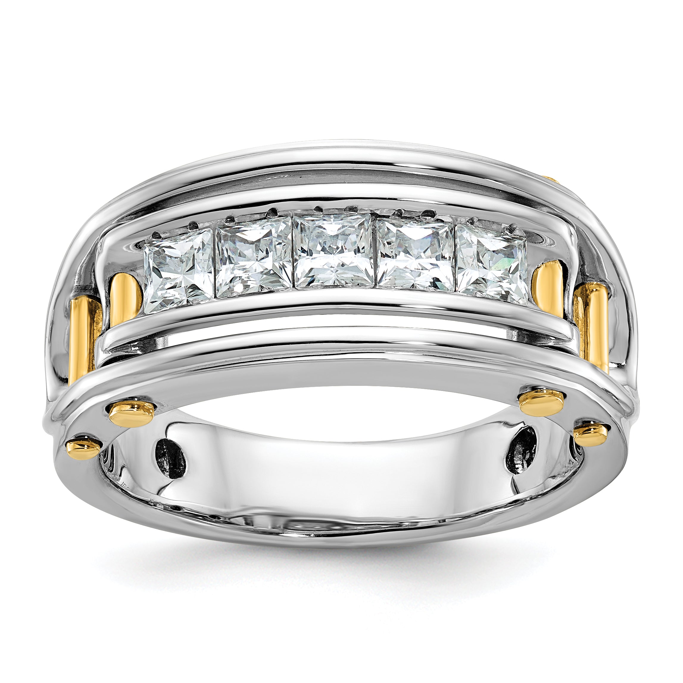 14k Two-tone Men's Polished and Cut-Out 5-Stone 1 Carat Square Lab Grown Diamond Ring - Sophia Jewelers
