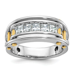 14k Two-tone Men's Polished and Cut-Out 5-Stone 1 Carat Square Lab Grown Diamond Ring - Sophia Jewelers