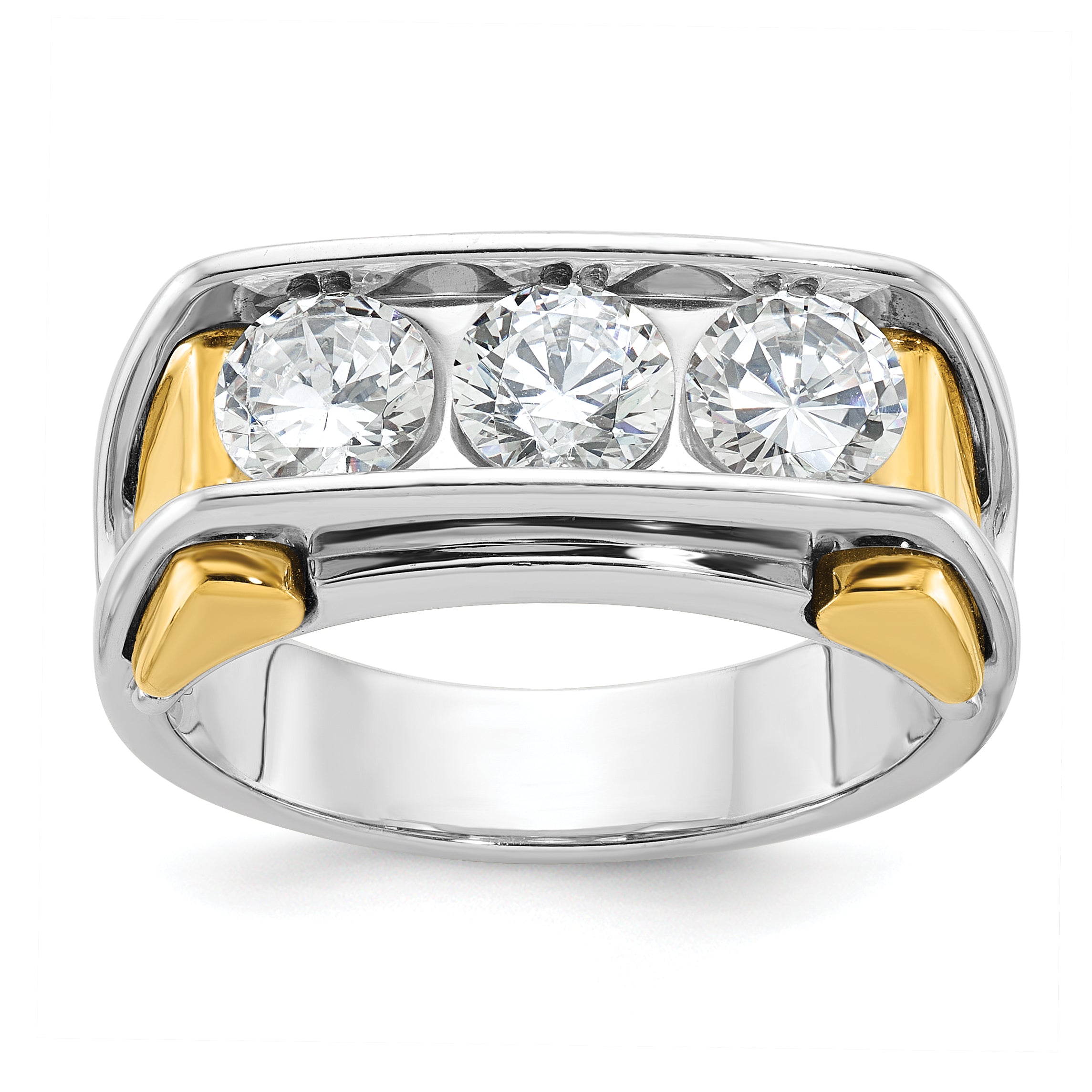 14k Two-tone Men's Polished 3-Stone Ring Mounting (No Stones Included)