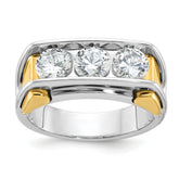 14k Two-tone Men's Polished 3-Stone Ring Mounting (No Stones Included)