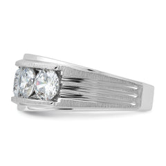 True Origin 14k White Gold 3 1/2 carat Lab Grown Diamond VS+ F+ Five Stone Complete Polished Brushed and Grooved Men's Ring