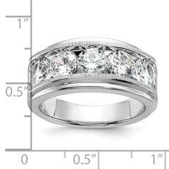 True Origin 14k White Gold 3 1/2 carat Lab Grown Diamond VS+ F+ Five Stone Complete Polished Brushed and Grooved Men's Ring