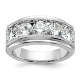 True Origin 14k White Gold 3 1/2 carat Lab Grown Diamond VS+ F+ Five Stone Complete Polished Brushed and Grooved Men's Ring
