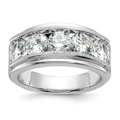 True Origin 14k White Gold 3 1/2 carat Lab Grown Diamond VS+ F+ Five Stone Complete Polished Brushed and Grooved Men's Ring