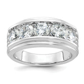 14k White Gold Five Stone Polished Brushed and Grooved Men's Ring Mounting (No Stones Included)