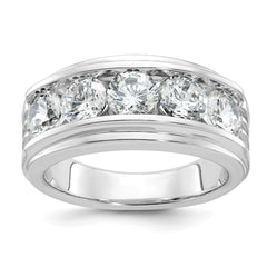 14k White Gold Five Stone Polished Brushed and Grooved Men's Ring Mounting (No Stones Included)