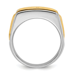 14k Two-tone Men's Polished and Grooved 3-Stone Ring Mounting (No Stones Included)
