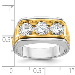 14k Two-tone Men's Polished and Grooved 3-Stone Ring Mounting (No Stones Included)