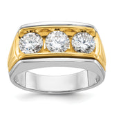 14k Two-tone Men's Polished and Grooved 3-Stone Ring Mounting (No Stones Included)