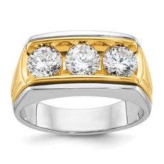 14k Two-tone Men's Polished and Grooved 3-Stone Ring Mounting (No Stones Included)