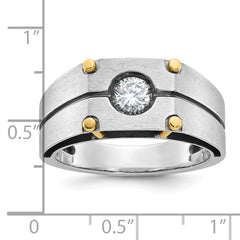 10k Two-tone Men's Polished and Satin Diamond Complete Ring