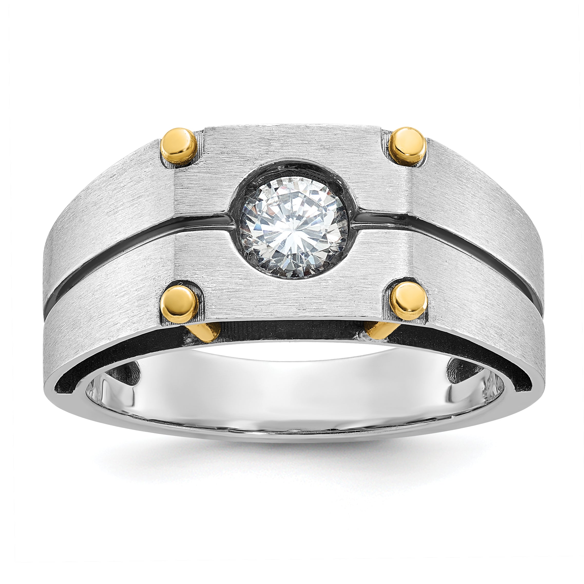 10k Two-tone Men's Polished and Satin Diamond Complete Ring
