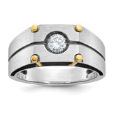 10k Two-tone Men's Polished and Satin Diamond Complete Ring