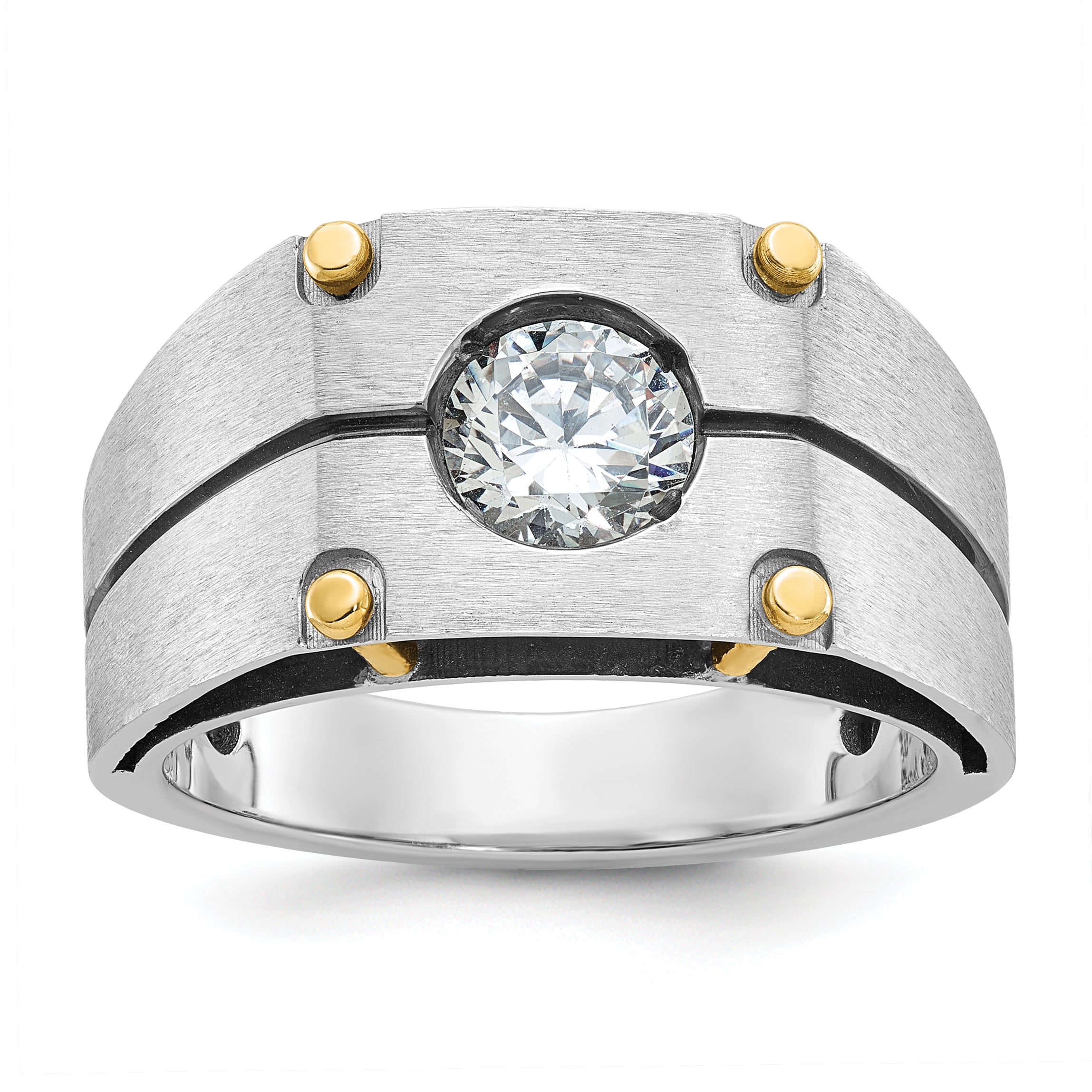 14k Two-tone Men's Polished and Satin Diamond Ring Mounting (No Stones Included)