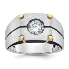 14k Two-tone Men's Polished and Satin Diamond Ring Mounting (No Stones Included)