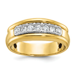 10k Two-tone Men's Polished and Grooved Bezel Set 7-Stone 1/2 Carat A Quality Diamond Ring