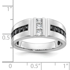 10k White Gold Men's Polished and Grooved Black and White 1 Carat A Quality Diamond Ring