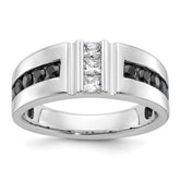 10k White Gold Men's Polished and Grooved Black and White 1 Carat A Quality Diamond Ring