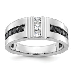 10k White Gold Men's Polished and Grooved Black and White 1 Carat A Quality Diamond Ring