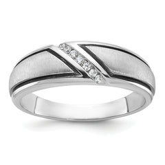 10k White Gold with Black Rhodium Men's Polished and Satin 1/15 Carat A Quality Diamond Ring