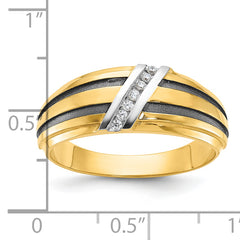 10k with Black and White Rhodium Men's Polished Satin and Grooved 1/20 Carat A Quality Diamond Ring